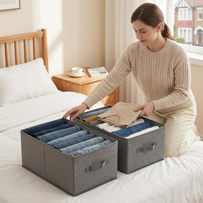 QINGGENG Extra-Large Wardrobe Storage Organiser with Dividers, 2 Pack Foldable Clothes Storage Box for Jeans, Trousers, Jumper