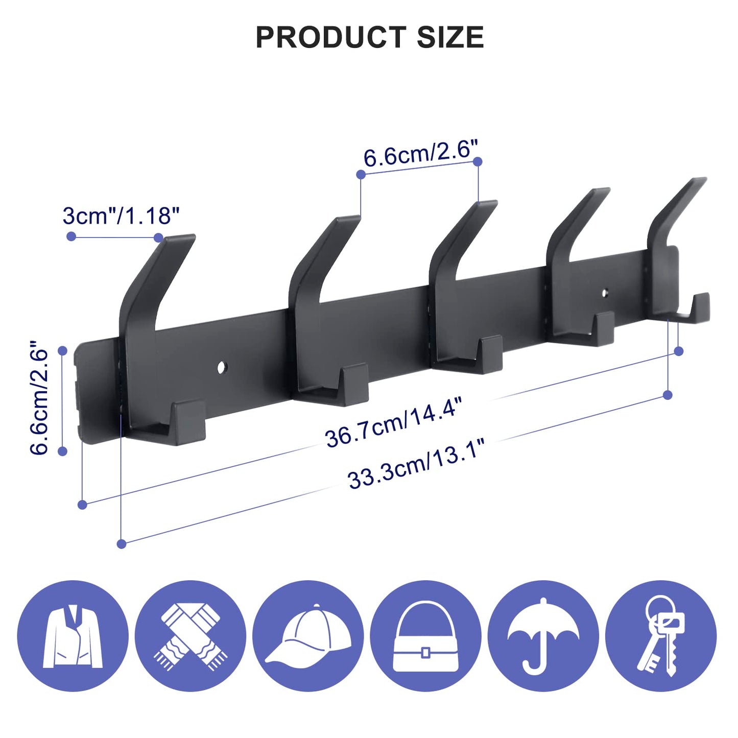 Coat Rack Wall Mounted,5 Coat Hooks for Hanging Coats,Heavy Duty Metal Double Hook Rack Hook Rail,Coat Rack with Hooks,Wall Mount Coat Hanger for Hat
