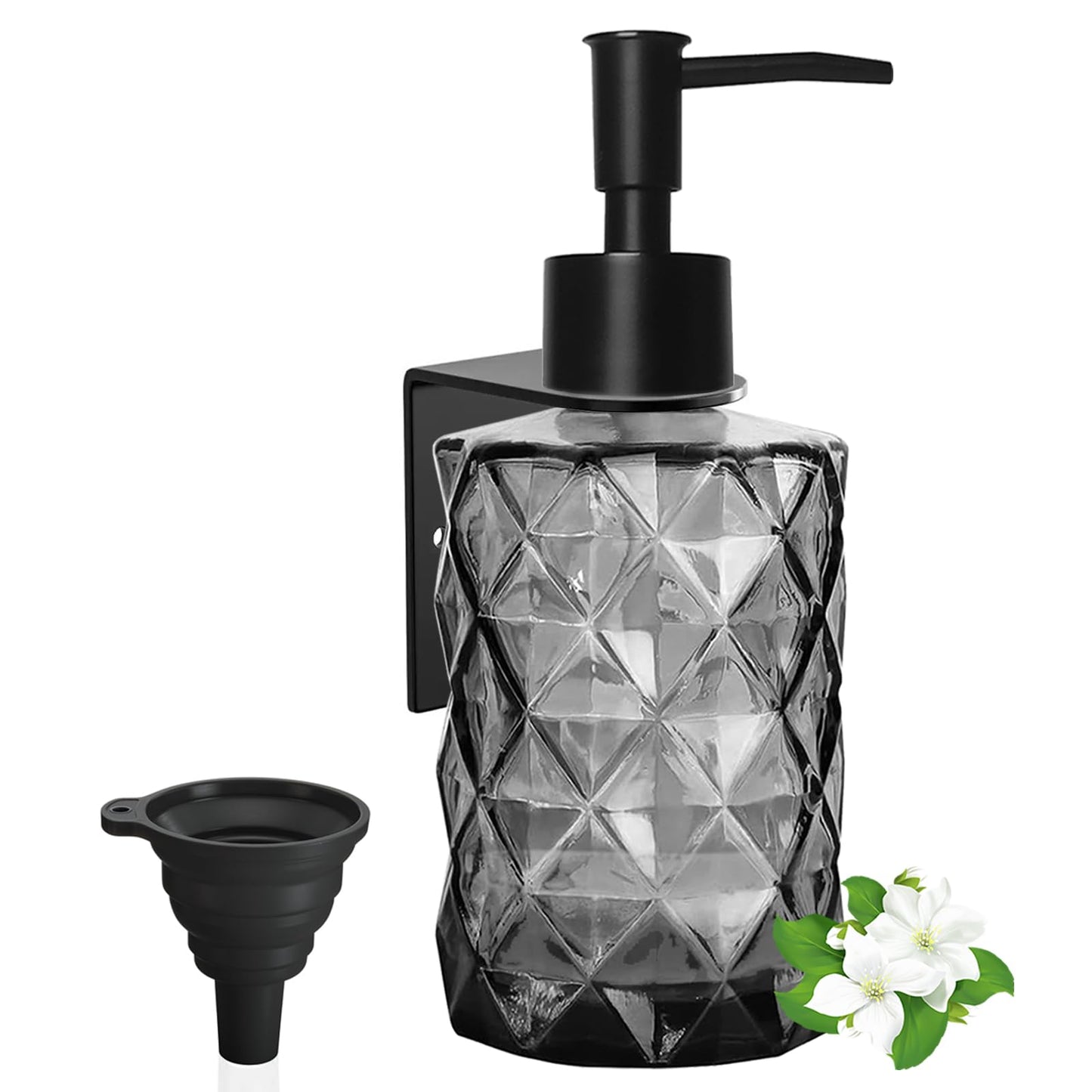 GKSCXEXE Wall Mounted Soap Dispenser, 330ml Glass Black Soap Dispenser