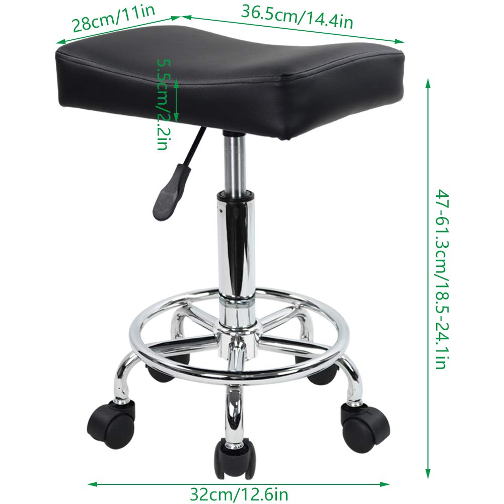 KKTONER Square Rolling Stool PU Leather Height Adjustable Swivel Massage SPA Salon Stools Task Chair with Wheels Black