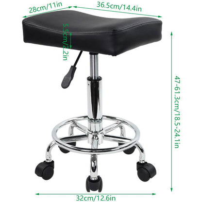 KKTONER Square Rolling Stool PU Leather Height Adjustable Swivel Massage SPA Salon Stools Task Chair with Wheels Black