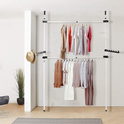 Ejoyous 2 Poles Heavy Duty Telescopic Clothes Rail, Freestanding Hanger, for Everyday Home Dormitory Hotel DIY, Garment Rail, DIY Wardrobe Rail