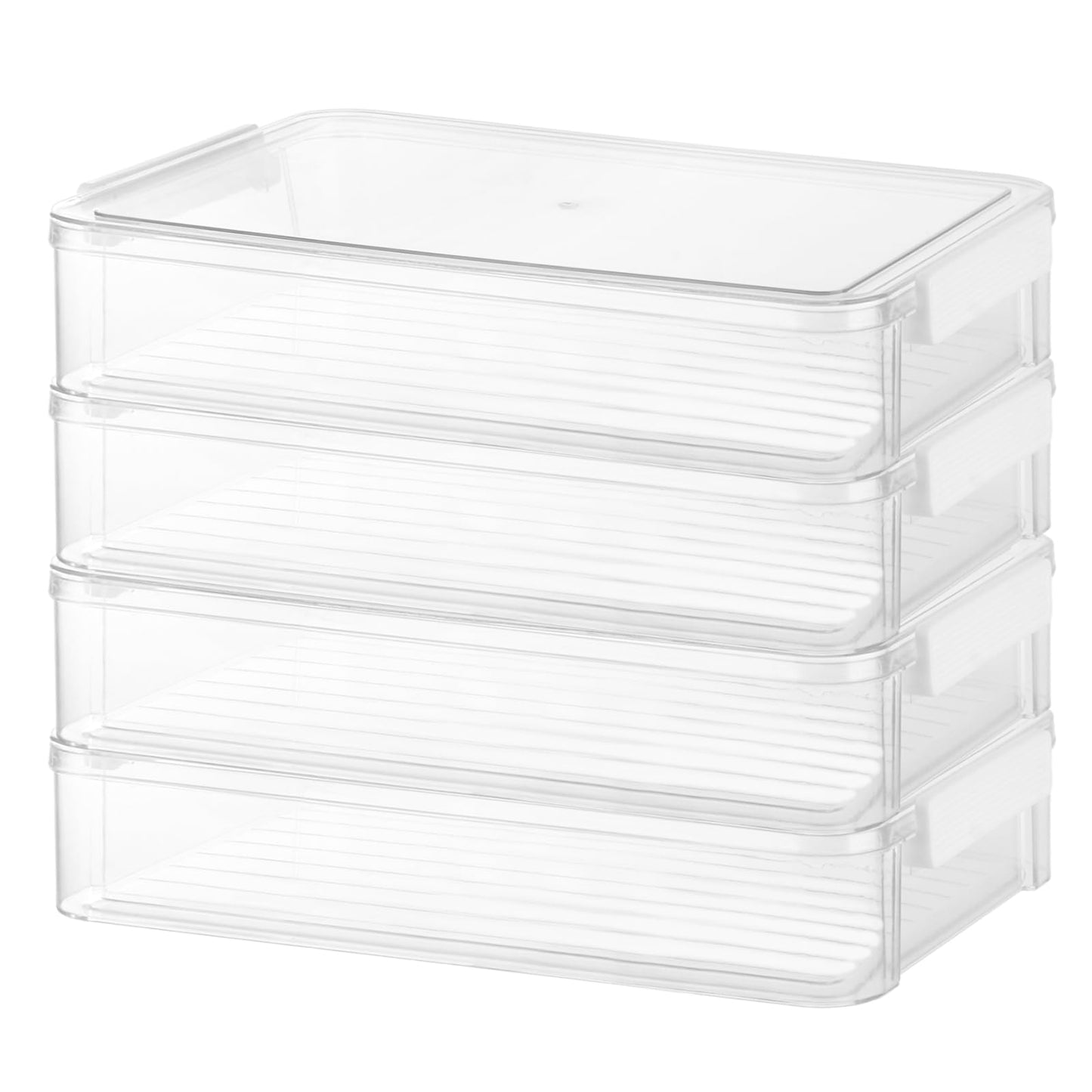 MEIDIV 4 PCS Plastic A4 Storage Boxes with Lids, 34.7x23.4x6.5CM Clear Stackable Shallow Storage Box, A4 Box for Paper Storage, Document, Stationery