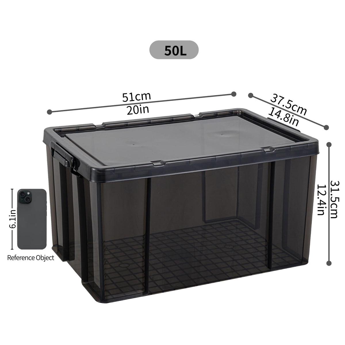 Cetomo 50L*3 Heavy-Duty Storage Boxes, Plastic Stackable Storage Box with Lids, Storage Bins with Reinforced Corners, Vertical Sides and Clip Closure