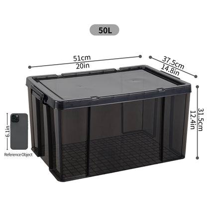 Cetomo 50L*3 Heavy-Duty Storage Boxes, Plastic Stackable Storage Box with Lids, Storage Bins with Reinforced Corners, Vertical Sides and Clip Closure