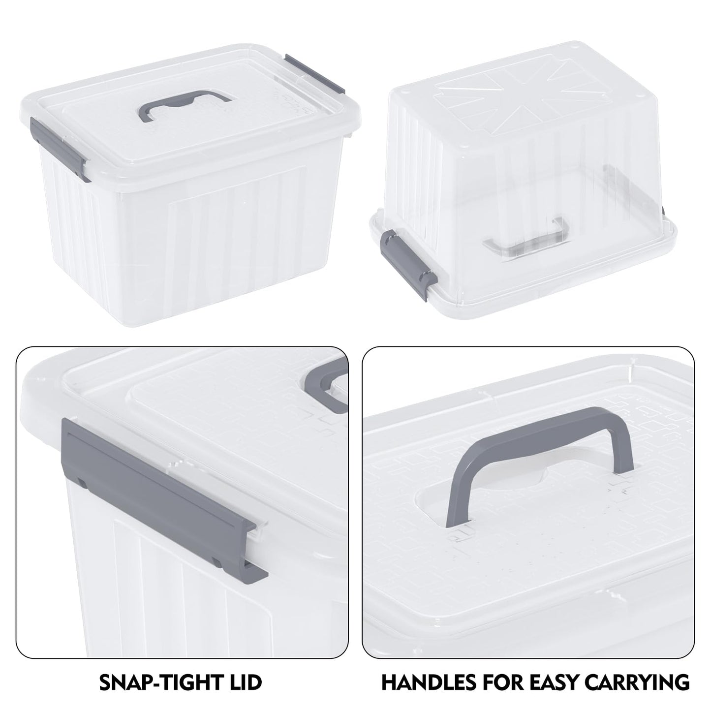 Parlynies Set of 6 Plastic Storage Box with lid, 12 Liter Clear Latch Bin with Lid