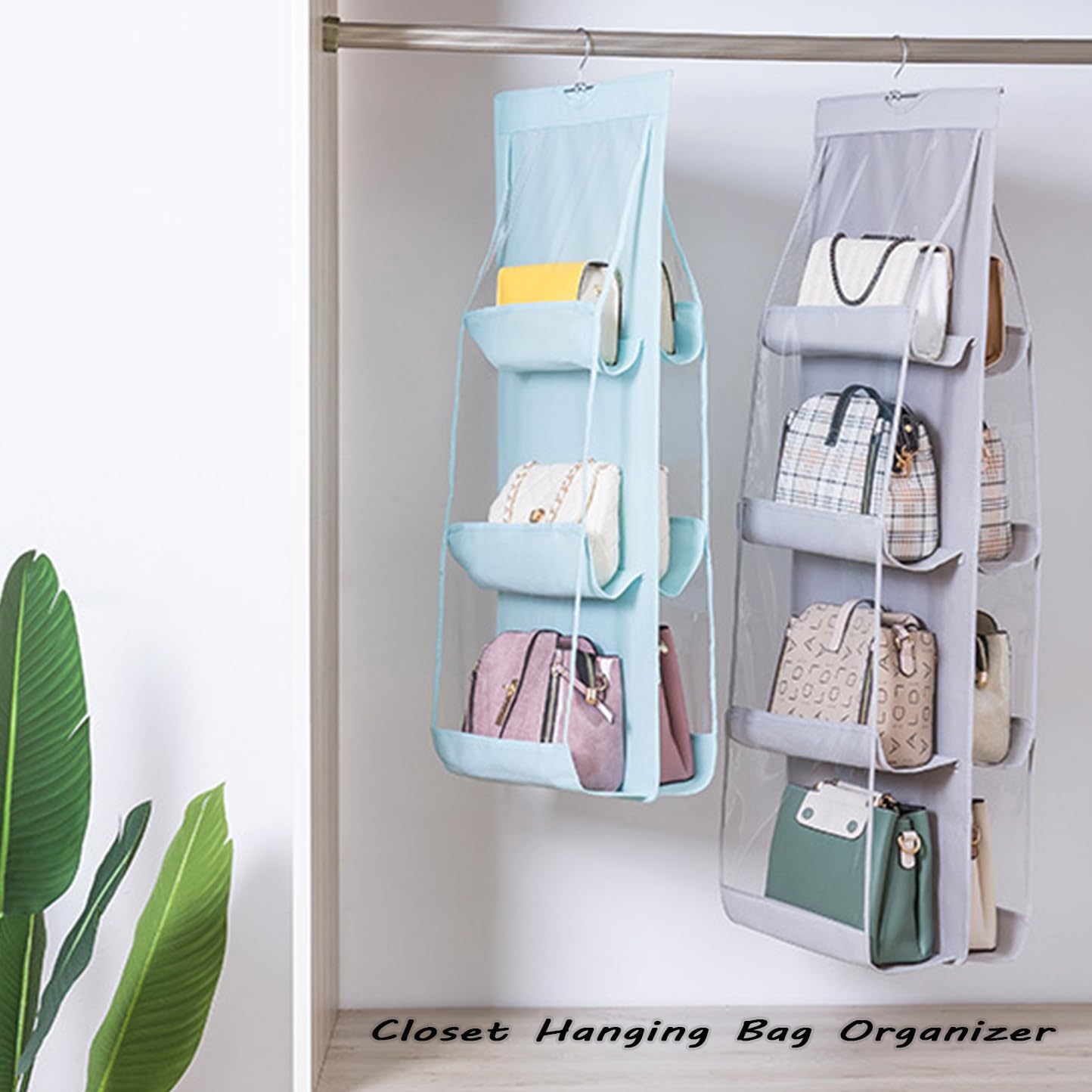 AARAINBOW Hanging Purse Organizer, 8 Pockets, Women Handbag Holder, Hanging Closet Bag Organizer, 44.5L x 13.5W, C-Light Gray