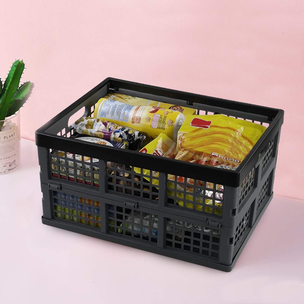 Annkky 34 Liters Collapsible Crate, Plastic Folding Crate Basket Set of 3