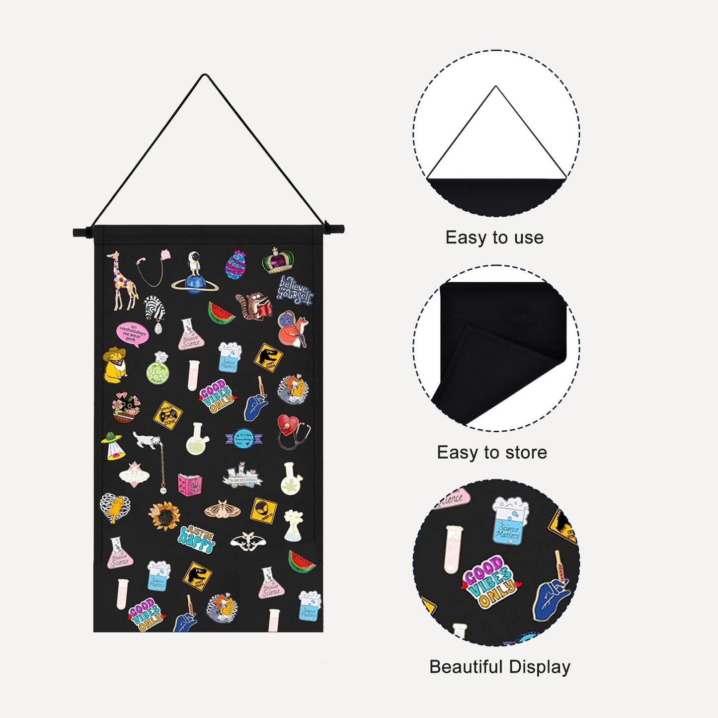 VANTOBEST Canvas Pin Wall Display Banner, Wall Hanging Brooch Pin Organizer Storage Set, Blank Canvas Display Holder for Badges Buttons Lapel Pins