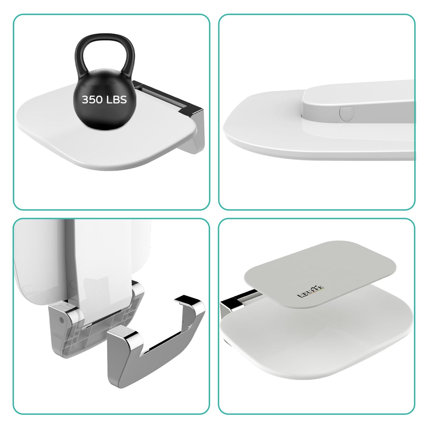 Heuffe Folding Shower Seat for Bath Wall Mounted,Fold Up Shower Stool,Shower Chair Foldable,Fold Down Bathroom Stool for Elderly，white
