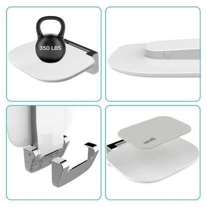 Heuffe Folding Shower Seat for Bath Wall Mounted,Fold Up Shower Stool,Shower Chair Foldable,Fold Down Bathroom Stool for Elderly，white