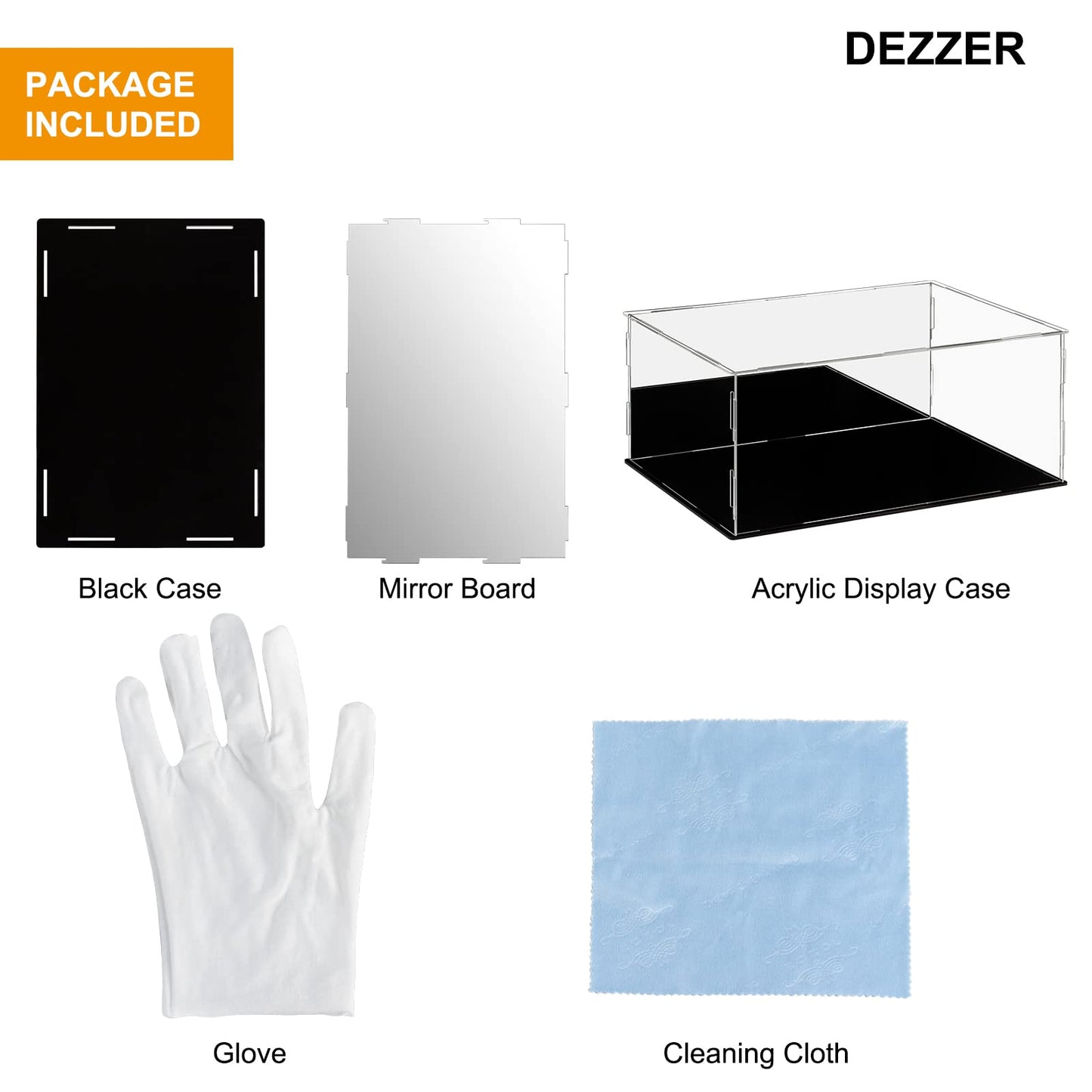 Dezzer Acrylic Display Case Box with Black Base, Assemble Countertop Clear Acrylic Dustproof Protection Showcase for Action Figures Toys