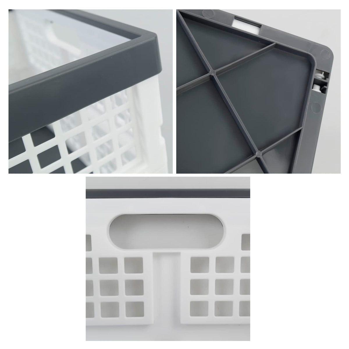 Minekkyes 3-Pack 30 L Plastic Stackable Collapsible Basket, Folding Storage Crate, White
