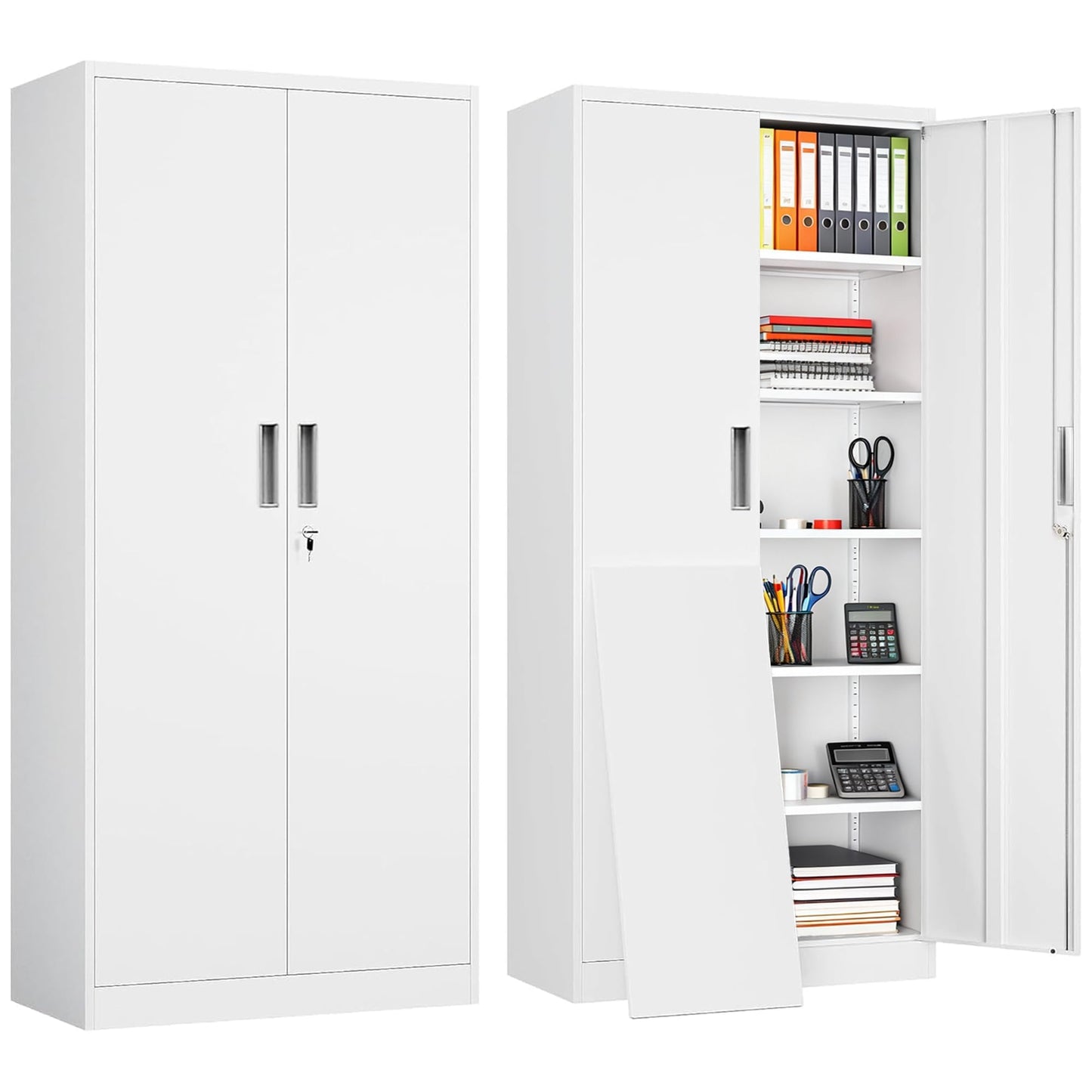 TaskStorz Metal Storage Cabinet, Office Storage Cabinet, White,180*80*40cm