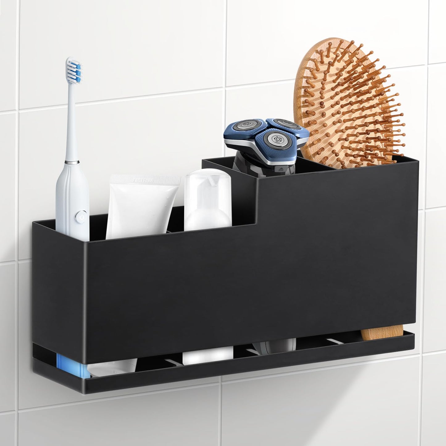 4-Slots Electric Toothbrush Holder Wall Mounted & Countertop, Black