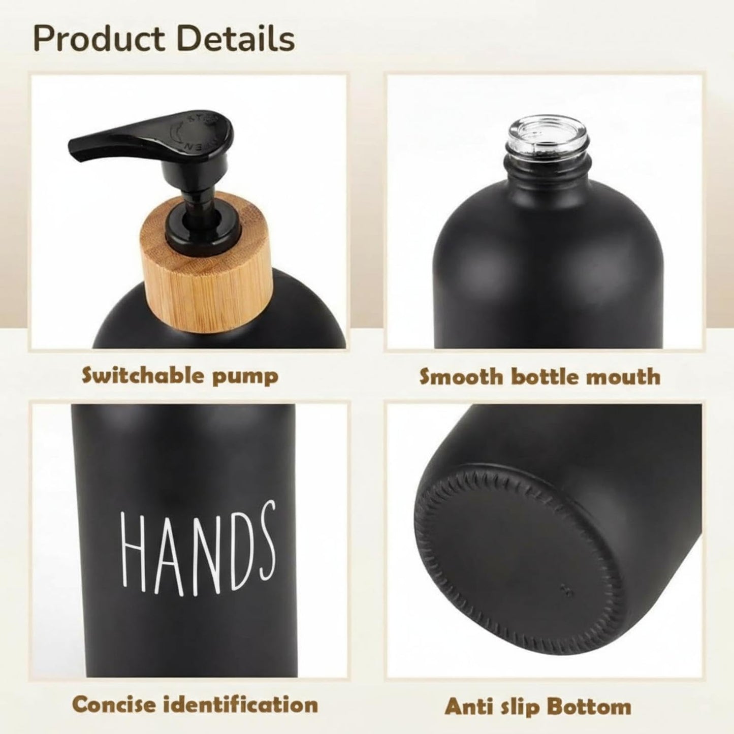Perclyzm kitchen Soap Dispenser Set, washing up liquid dispenser,Glass Bottle Jar with Bamboo Tray,suitable for Bathroom, Kitchen, Laundry Room