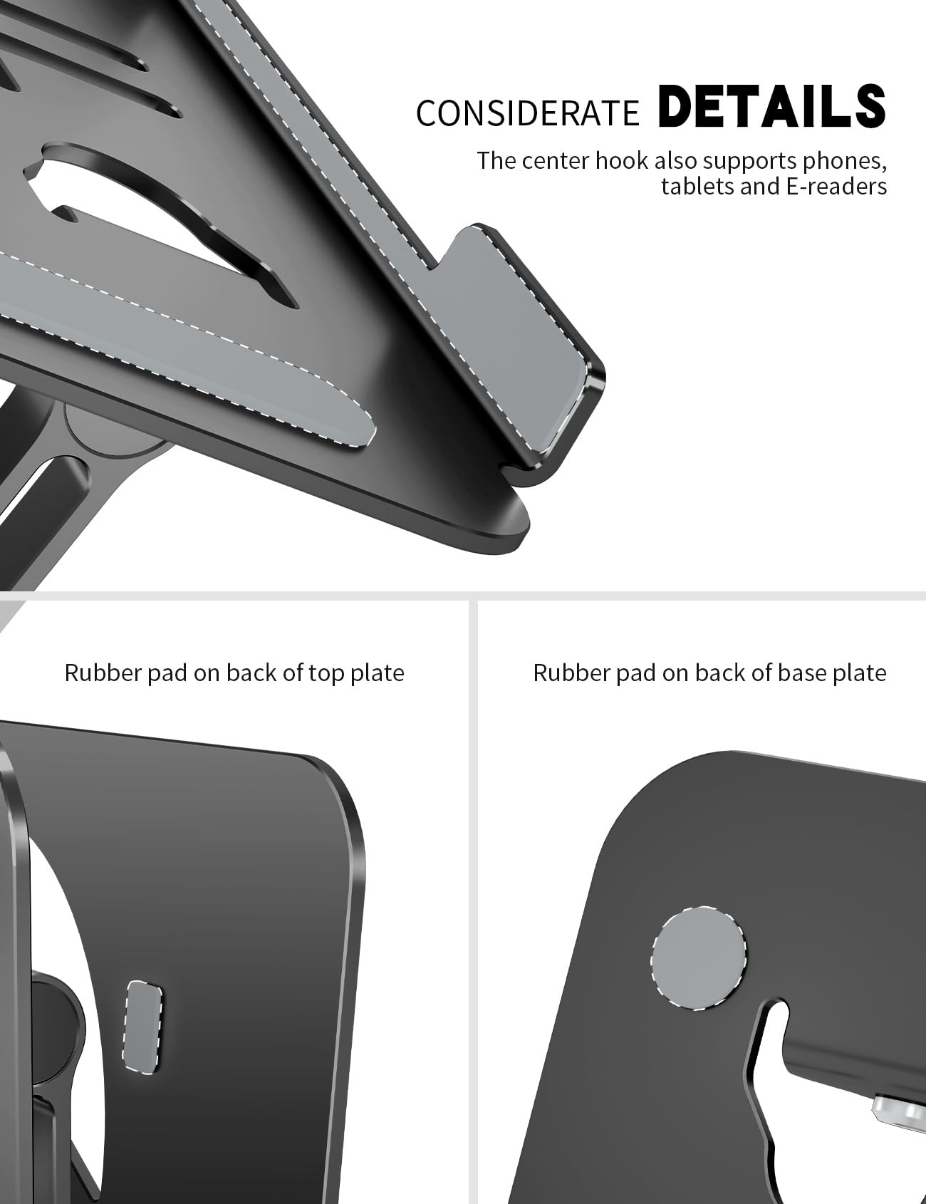 Tobeoneer Aluminum Adjustable Laptop Stand for Desk,Foldable, 10-16",Black