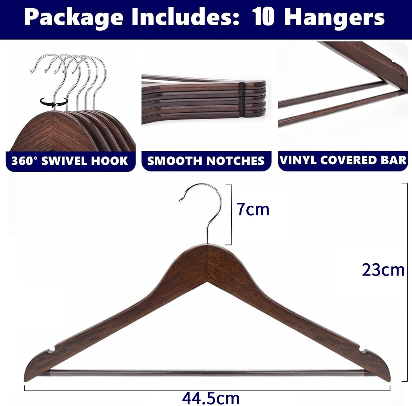 Amber Home 10pcs Retro Wooden Coat Hangers, Wood Suit Hangers, Antique