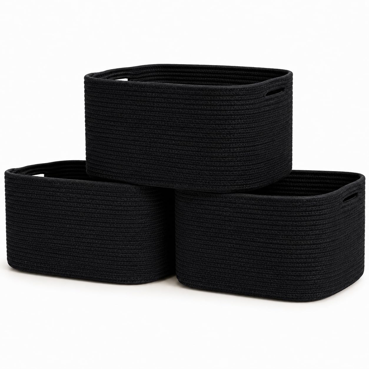 OrganiHaus Pack of 3 Black Bathroom Storage Baskets, Woven Basket for Storage, Toilet Roll Basket, Cotton Rope Basket for Towel Storage