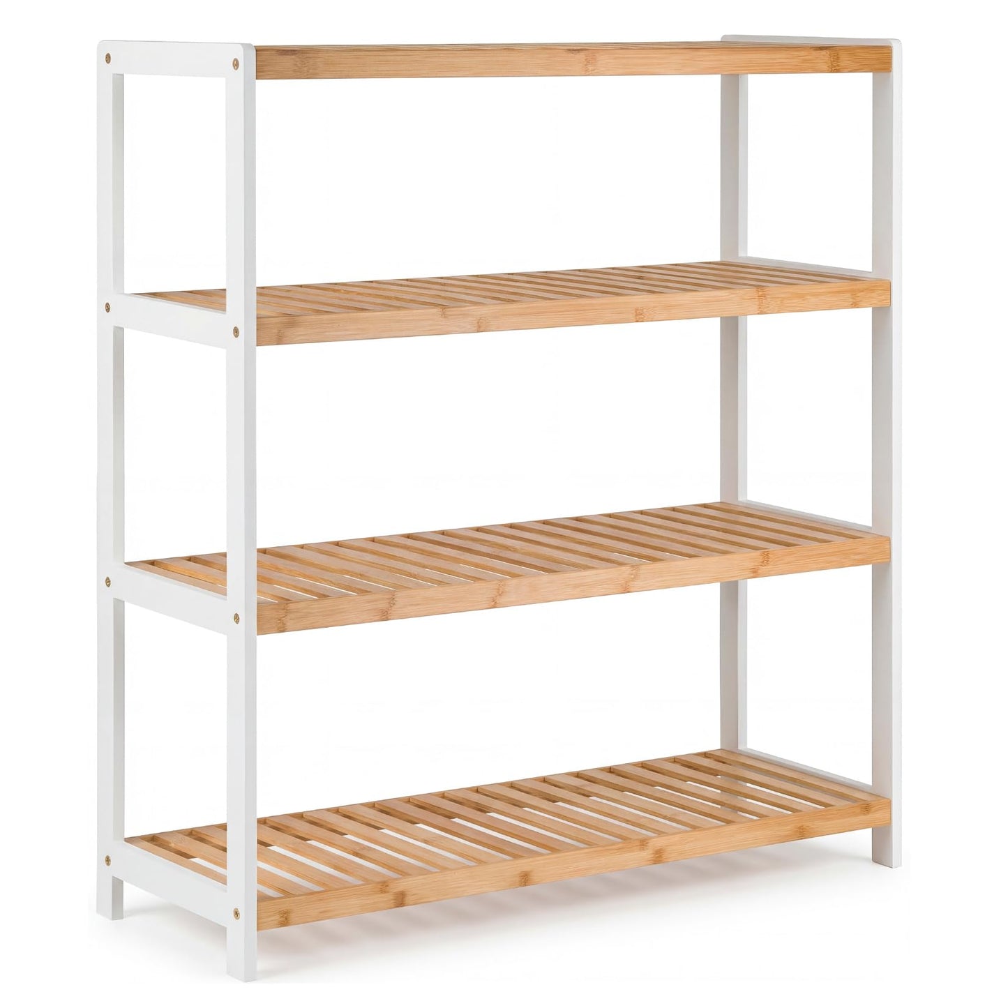 woodluv 4-Tier Shoe Rack, Shoe Storage Organiser, Wooden Storage Rack, Shoe Shelf for Hallway, Living Room, Plants Books, Bedroom,Bathroom