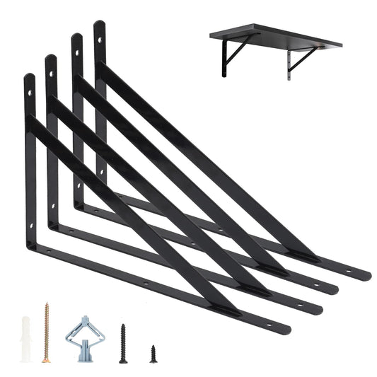 Heavy Duty Shelf Brackets 400x250mm, 4 Pack 16 Inch Wall L Brackets with 90 Degree Triangle, Mounting Screws Included, Suitable for Concrete Wall,