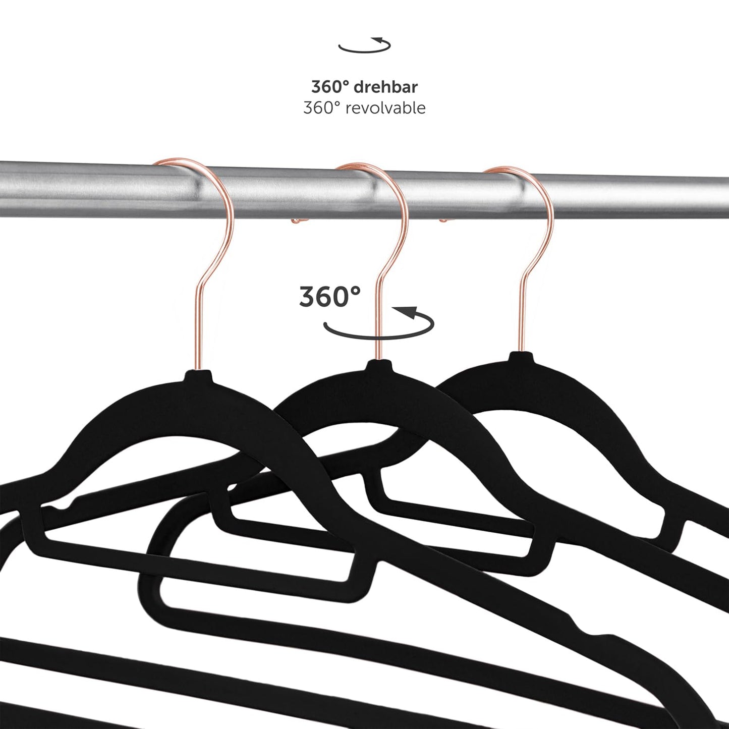 Blumtal Velvet Clothes Hangers 30 Pack – Non-Slip, Space-Saving, Heavy-Duty Hangers with 360° Swivel Hook – Rosegold/Black