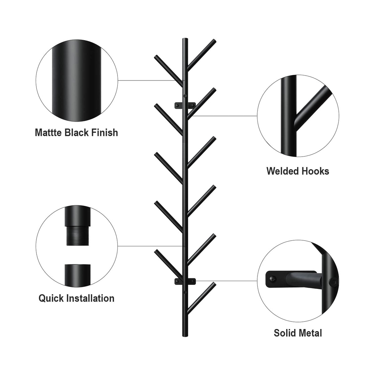 LOFTPLUS Coat Hooks Wall Mounted - 100 cm Metal Coat Rack with 11 Hooks, Wall Coat Hook for Hanging Jackets, Coats, Hats, Scarves and Handbags Black