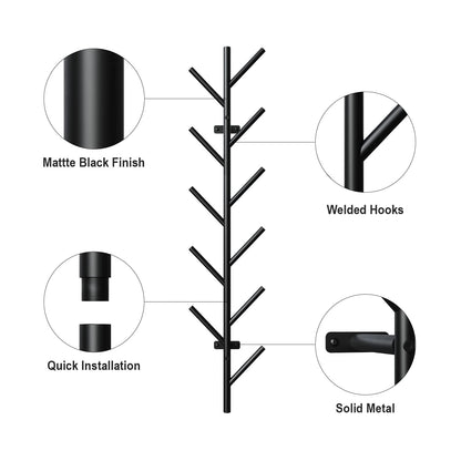 LOFTPLUS Coat Hooks Wall Mounted - 100 cm Metal Coat Rack with 11 Hooks, Wall Coat Hook for Hanging Jackets, Coats, Hats, Scarves and Handbags Black