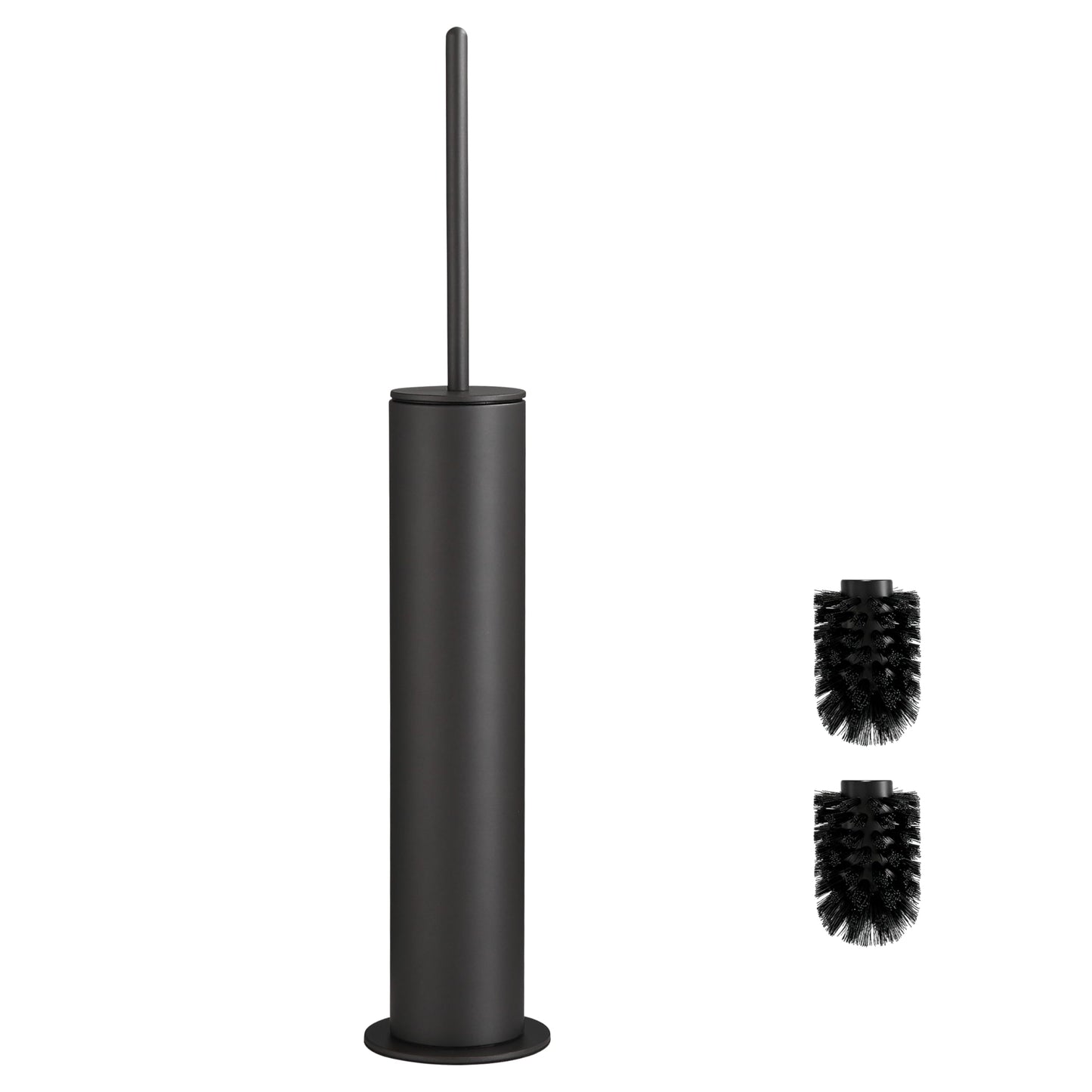BVL Toilet Brush, Grey, Metal Toilet Brush Including 2 Brush Heads, Slim Design Toilet Brush Round for the Bathroom