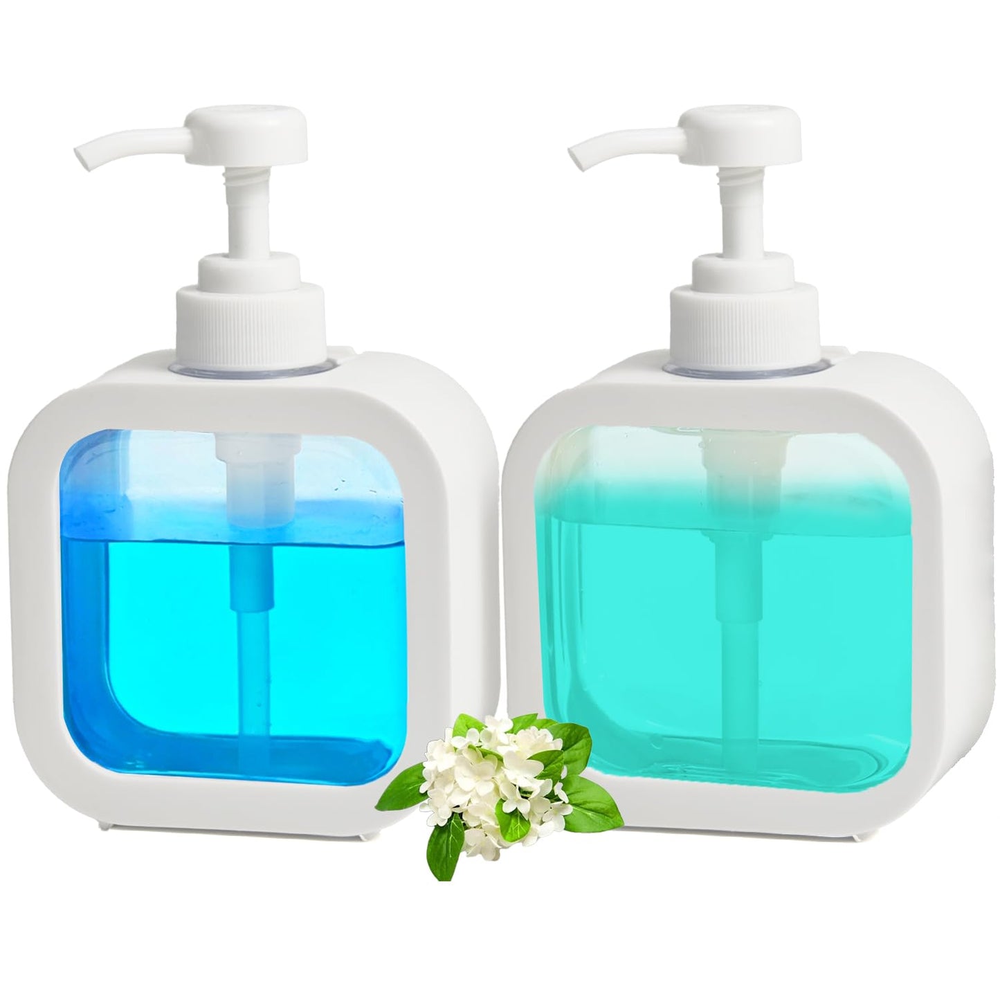 MOLHEM 2-Pack 17oz (300ml) Refillable Soap Dispenser Set - Clear Removable Bottle for Easy Refill, Pump for Shampoo, Conditioner, Hand Soap