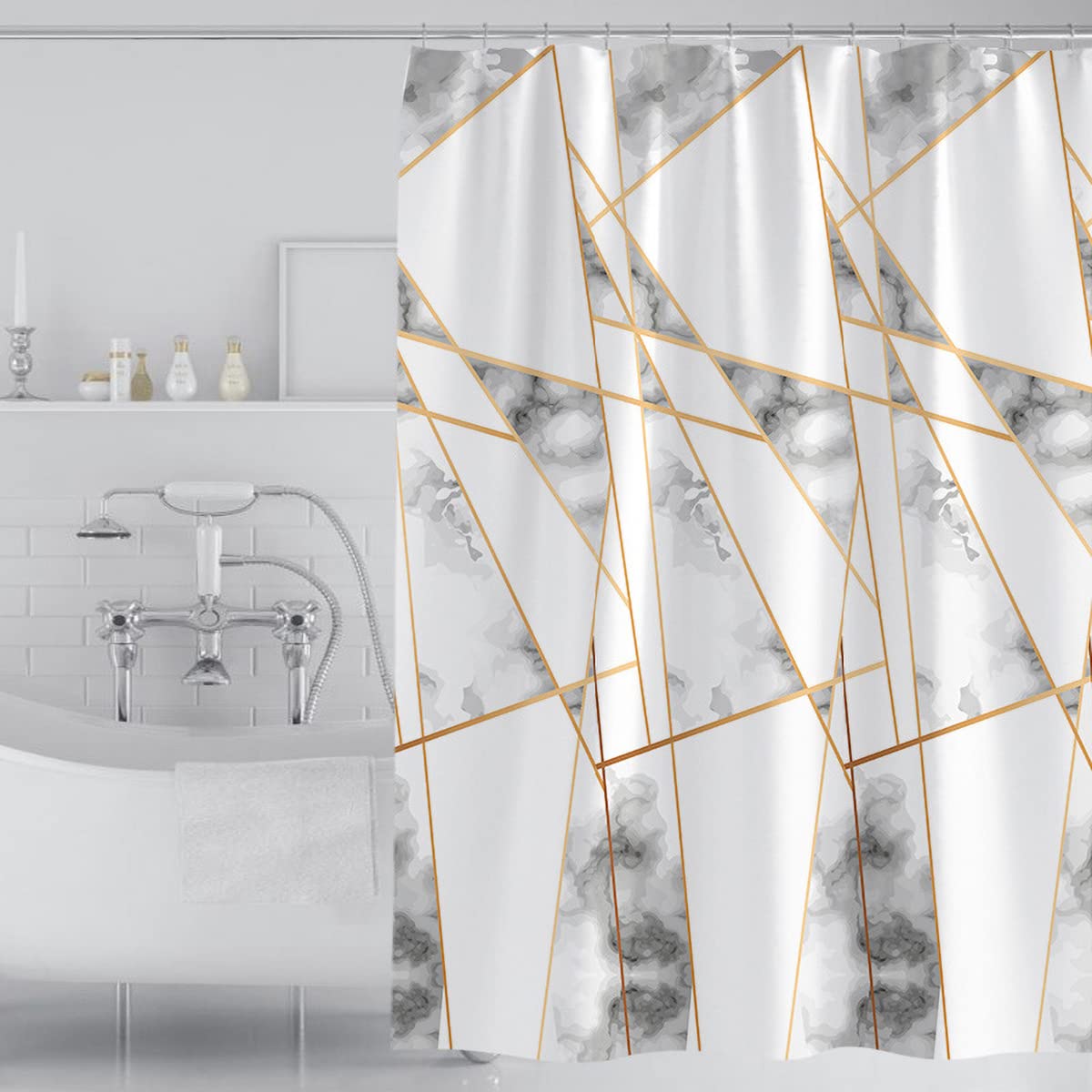 Tennove Shower Curtain 180x200cm Modern Geometric Bathroom Curtain Waterproof Thick Polyester Fabric Shower Curtain Washable Bathtub Curtain with