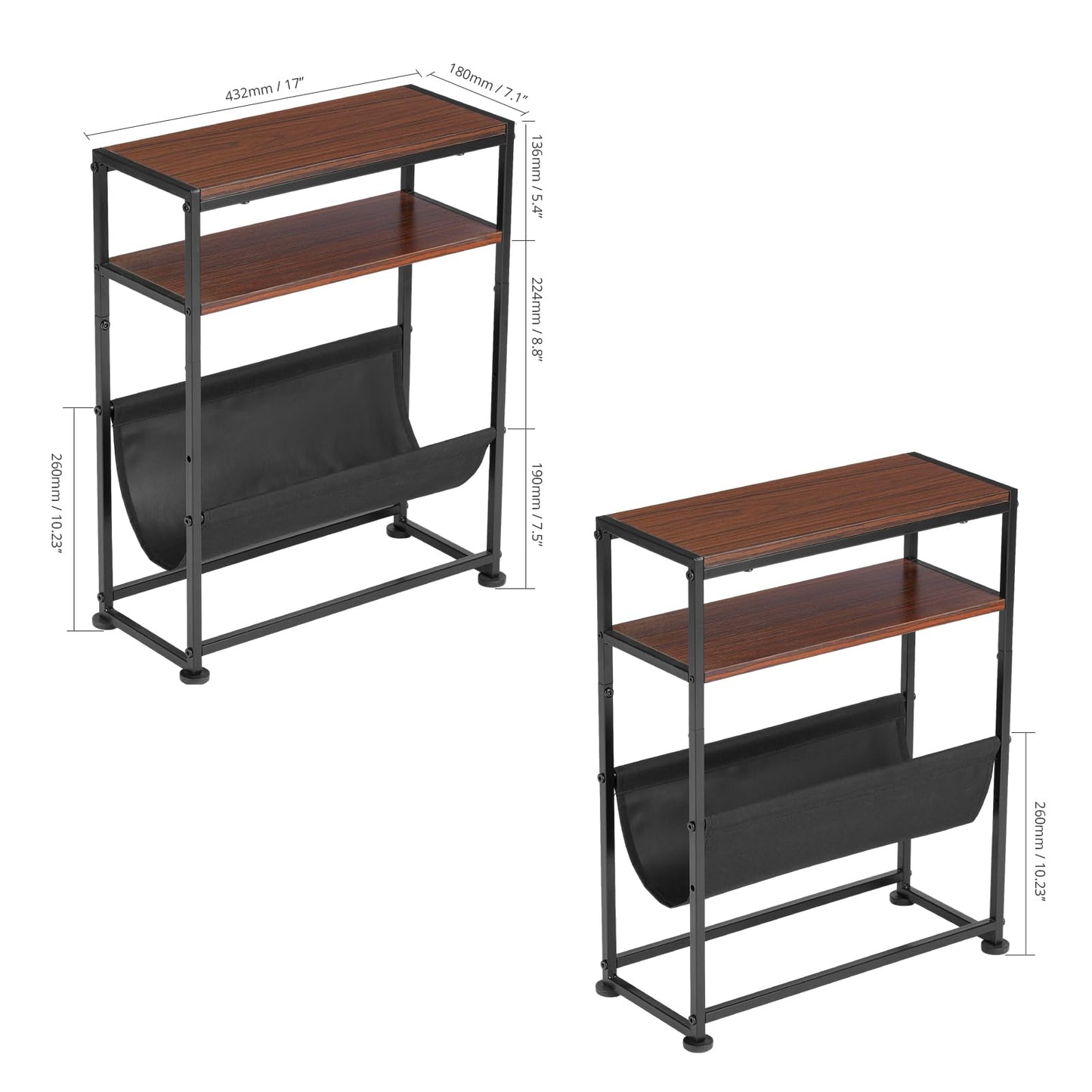 ZEXVIDA Small End Table for Small Spaces - Slim Side Table with Magazine Holder,2 in 1 Design Narrow End Table Living Room,Skinny Bedroom Nightstand