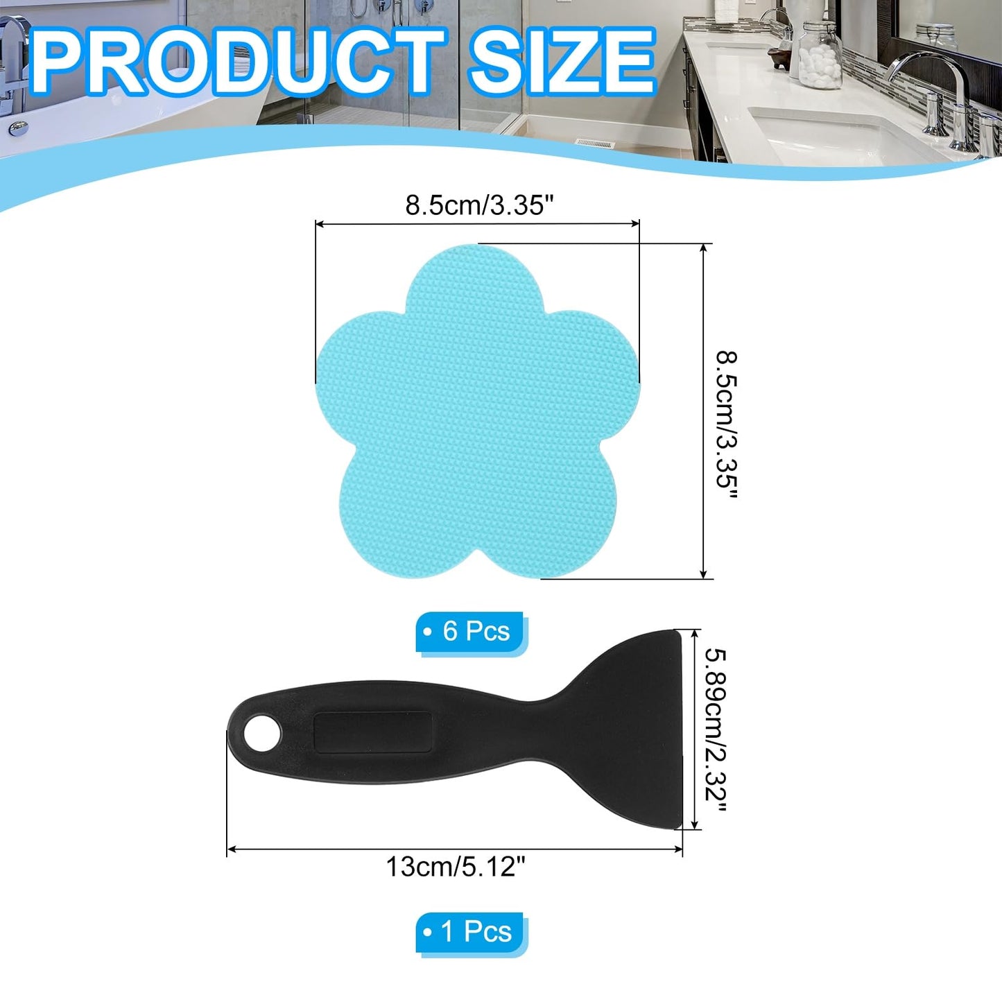 PATIKIL Bathtub Non Slip Stickers 3.4 x 3.4 Inch, 6 Pack Star Safety Shower Floor Anti Slip Stickers with Adhesive Decals Scraper for Bath Tub Shower