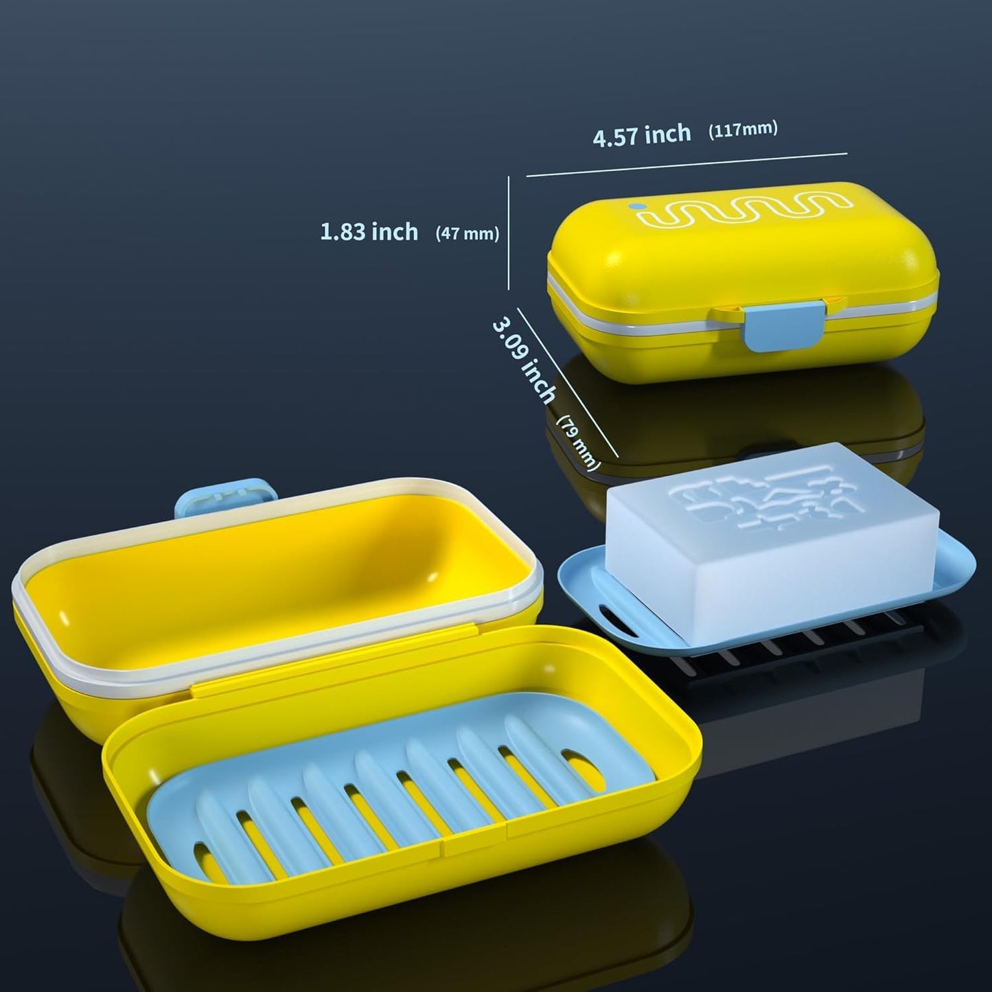 Bingobang Travel Soap Case with Soap Dish, Portable Soap Bar Holder with Lid, Leakproof Soap Storage Box with Silicone Seal & Drain Tray