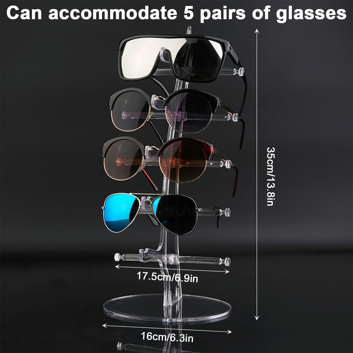 Omevett 5-Pair Plastic Sunglasses Stand - Transparent Sunglasses Holder for Multiple Pairs - Glass Cabinet Display - Eyeglasses Organizer