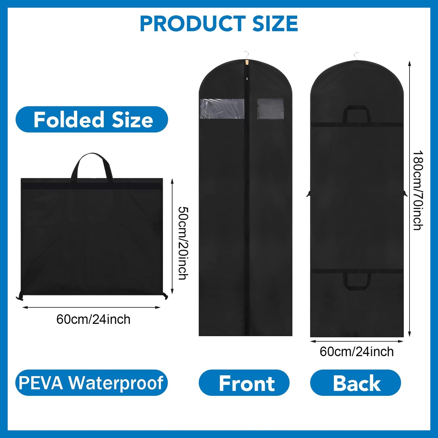 Dntorx 2PCS Long Dress Bags Covers PEVA Wedding Dress Bags 71in, Black