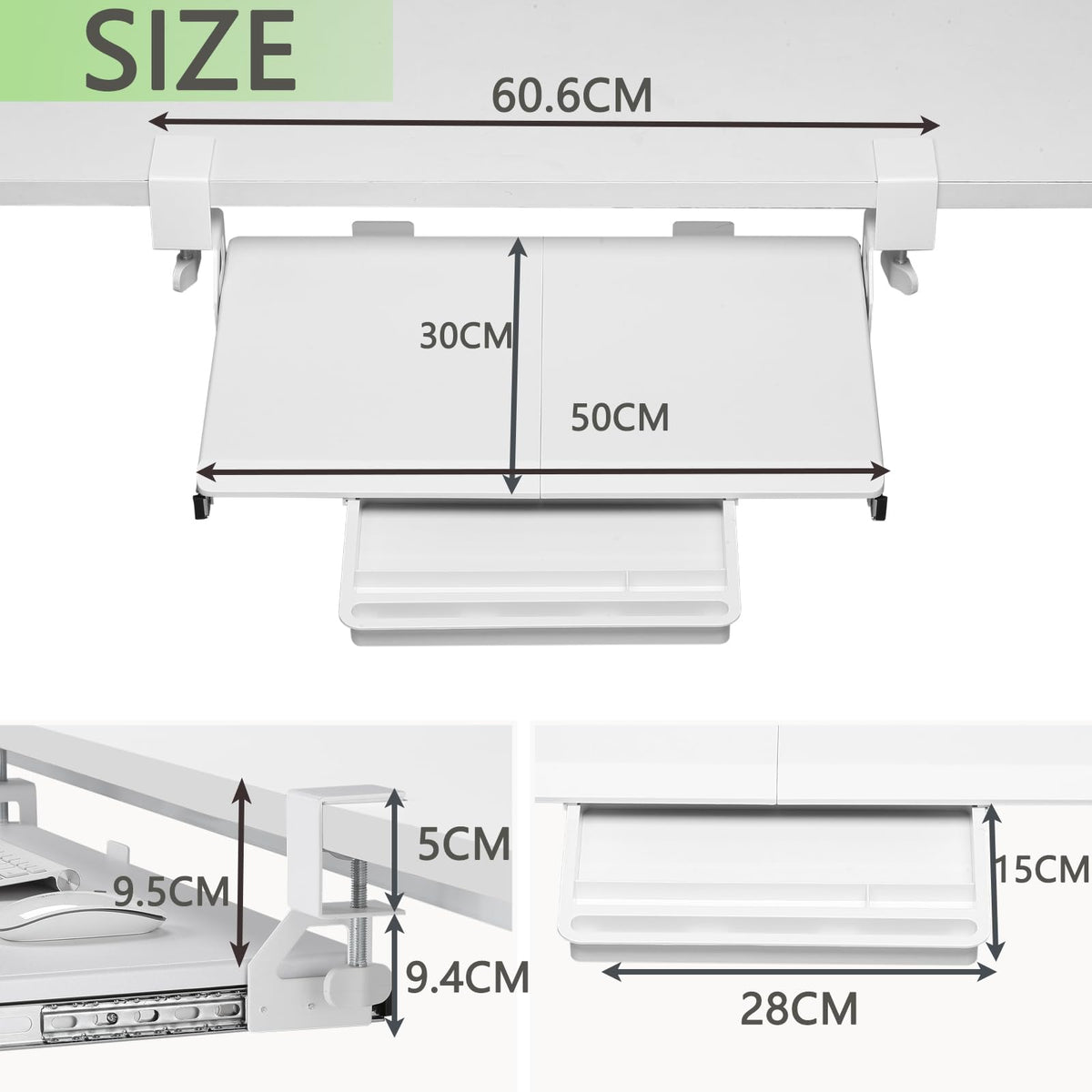 ETHU Small Under Desk Keyboard Tray 500x300mm