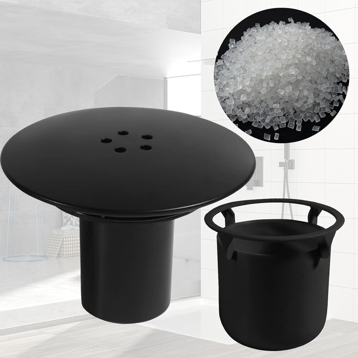 ANBOO Drain Strainer, Black 90 mm/115 mm, Polypropylene (PP), Polished Anti-Odor Shower Plug