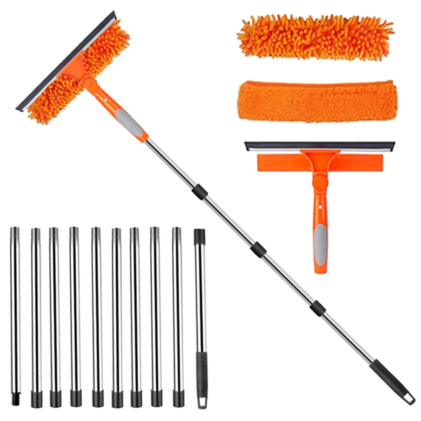 3.9M Window Cleaning Equipment ? Window Squeegee Cleaner Tool Kit with 3 Microfiber Cloths, 10 Section Extendable Window Cleaning Poles for High