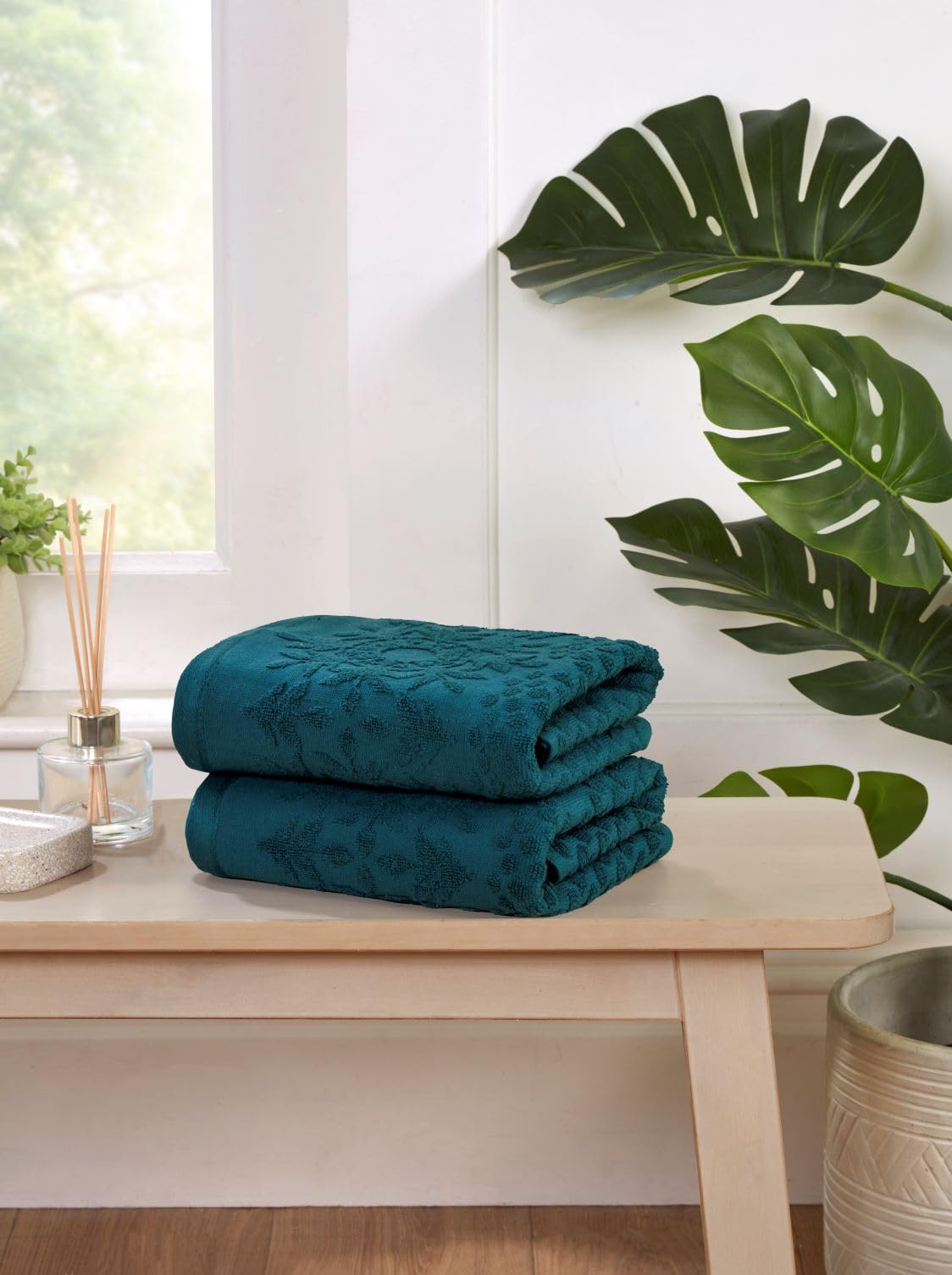 Rapport Home 2-Pack Versailles Jacquard Hand Towels | 50x85cm 100% Cotton 500GSM | Absorbent & Soft Bathroom Towel Set | Oeko-Tex Certified Lagoon