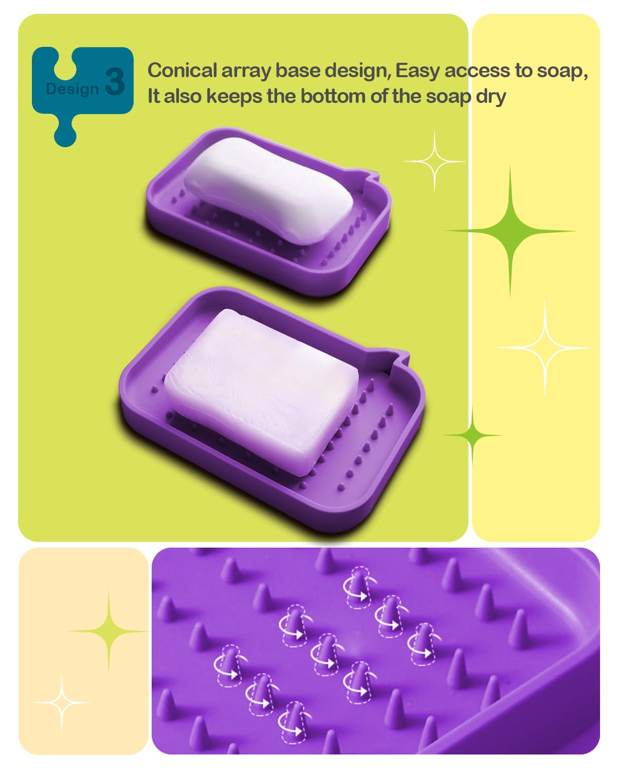 Silicone Self Draining Soap Dish, Sponges Holder Tray for Bathroom Kitchen