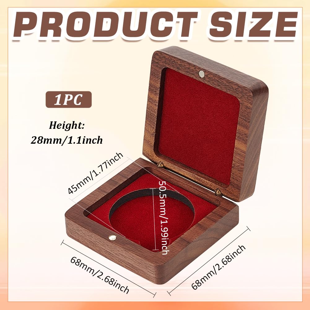 FINGERINSPIRE Single Wood Coin Display Box With Dark Red Velvet Inside 40mm