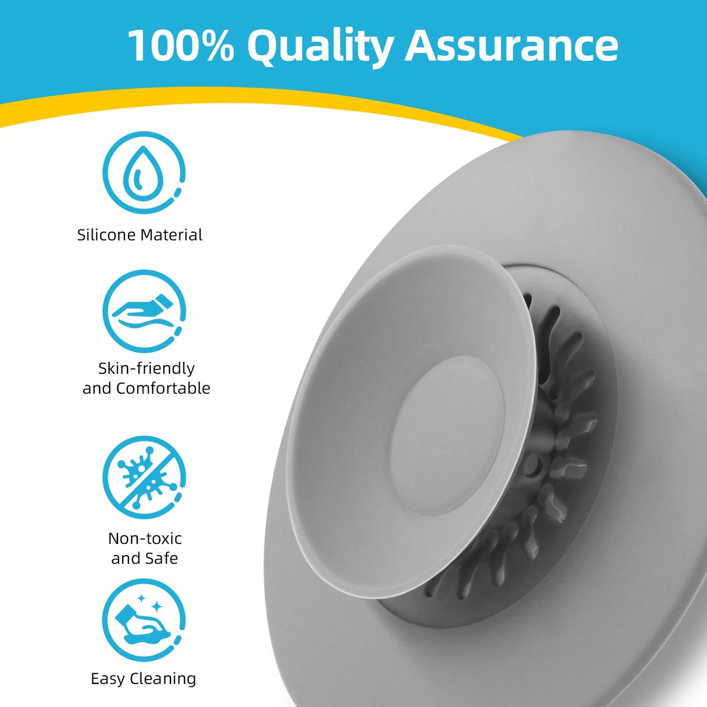 HUAERSICO Universal Silicone Drain Plug - Washbasin Plug and Bathtub Plug with Press and Hair Strainer Function