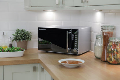 Russell Hobbs RHM2017 20L 800W Silver Digital Microwave, Child Safety Lock, Automatic Defrost, 5 Autocook Menus, Clock and Timer, Easy Clean