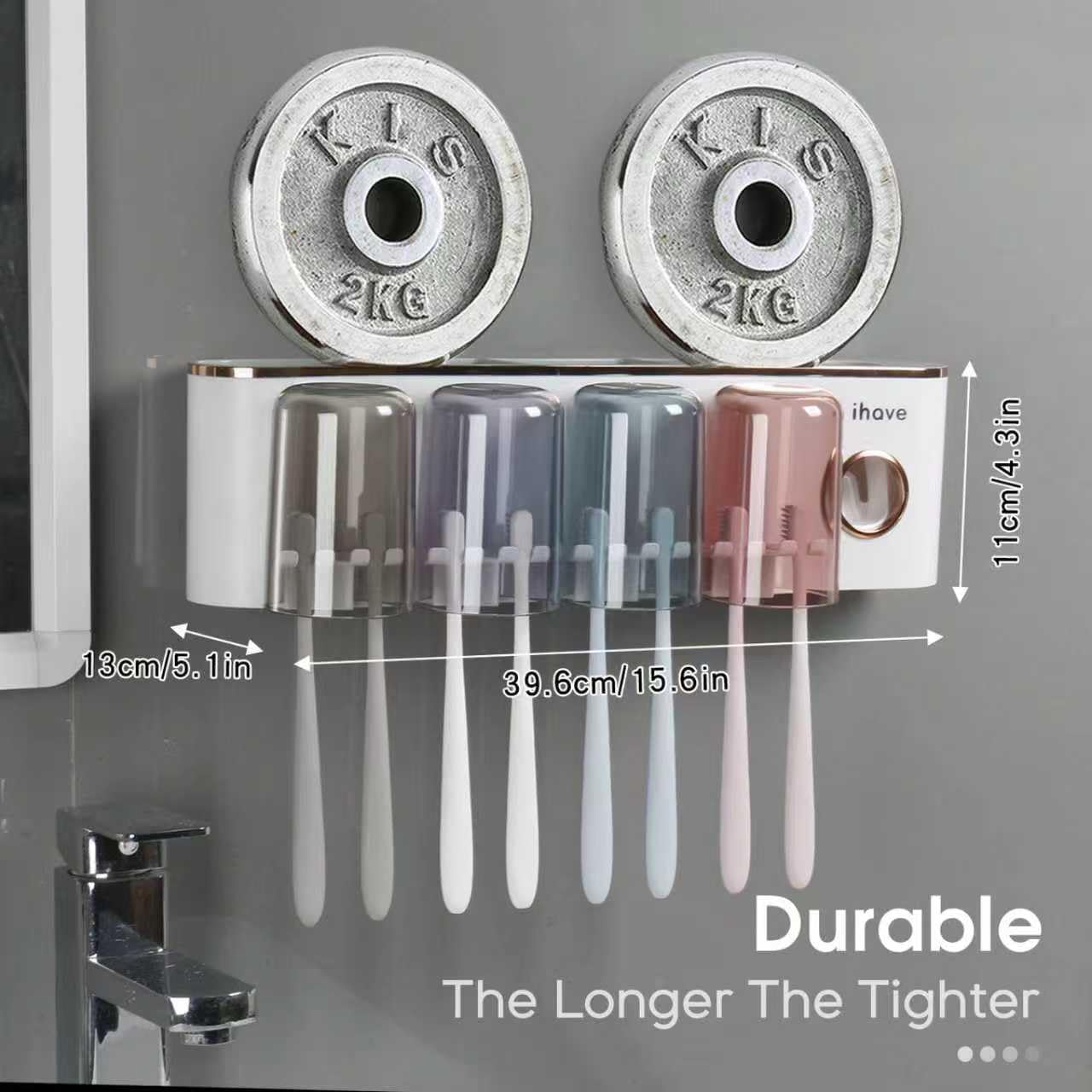 iHave Wall Mounted Toothbrush Holders with Toothpaste Dispenser, Featuring 4 Cups
