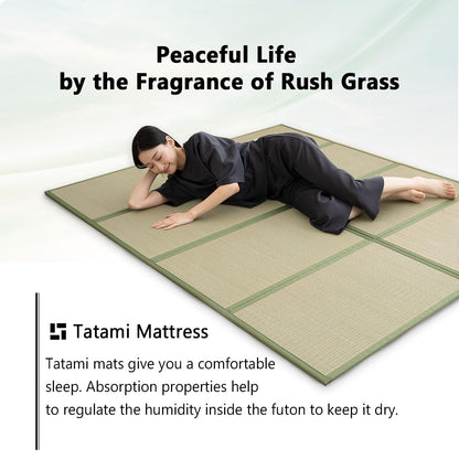 EMOOR Japanese Tatami Mat Single Natural Rush Grass Undyed, Foldable Igusa Mattress Floor Sleeping Japanese Futon Mattress Meditation Yoga Zen