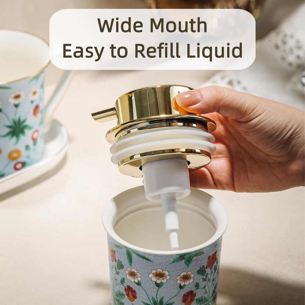 Floral Foam Soap Dispenser, Vintage Ceramic Hand Soap Pump(Style F)