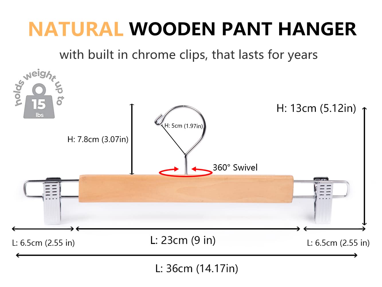 Amber Home 10pcs Wooden Trousers Hangers, Wood Skirts Hangers, Natural