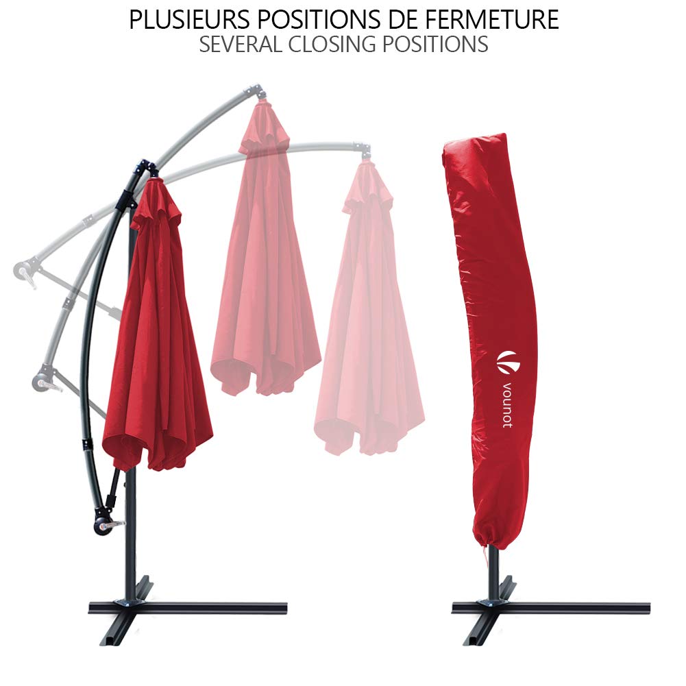 VOUNOT? 3m Cantilever Garden Parasol, Banana Patio Umbrella with Crank Handle and Tilt for Outdoor Sun Shade, Red