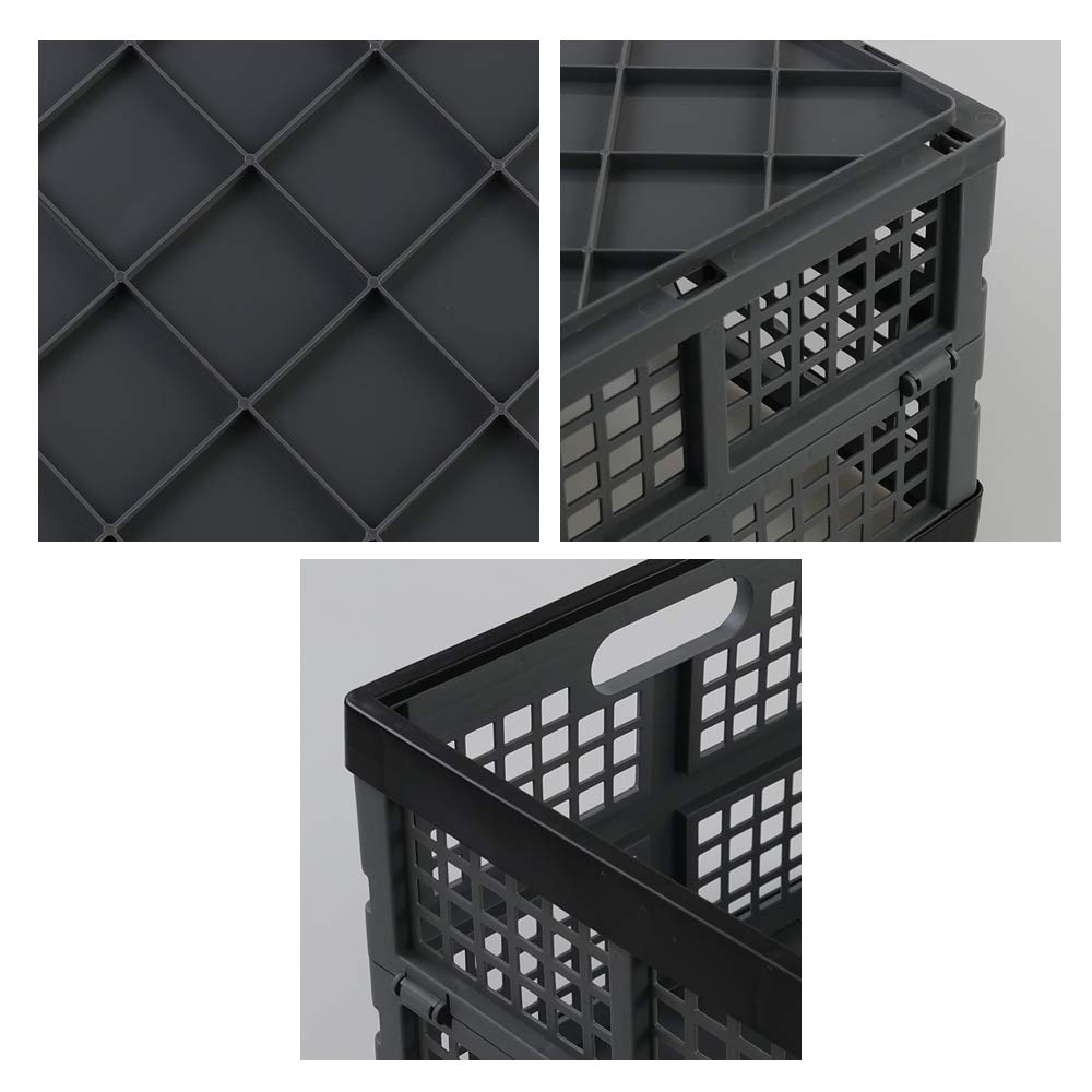 Annkky 34 Liters Collapsible Crate, Plastic Folding Crate Basket Set of 3